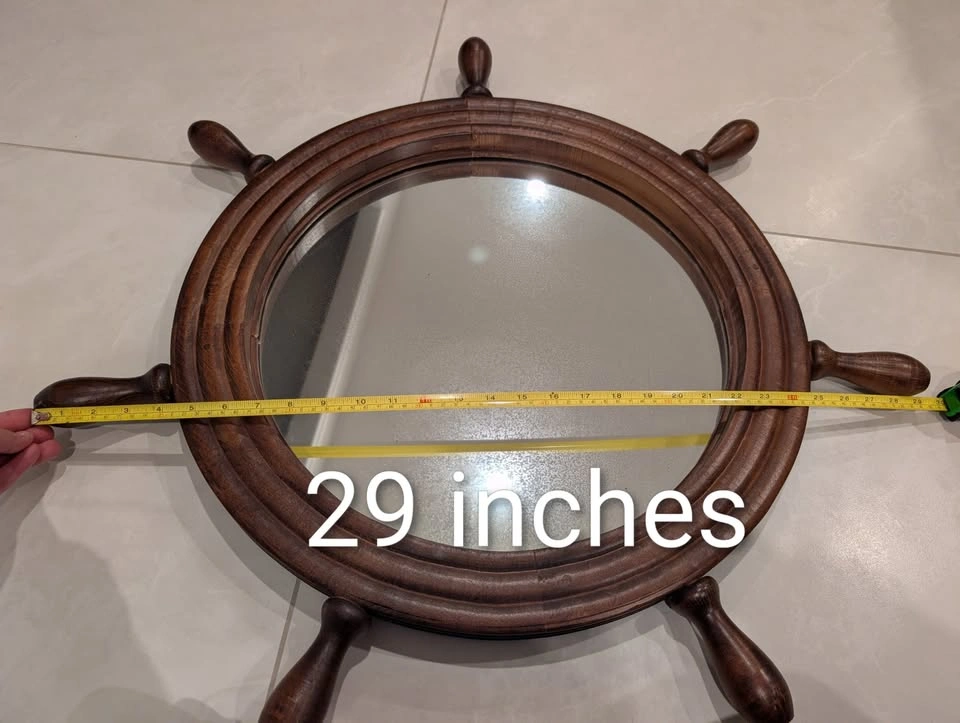 Vintage Nautical Ship Wooden Wheel Wall Mirror - Made in Canada - photo 2