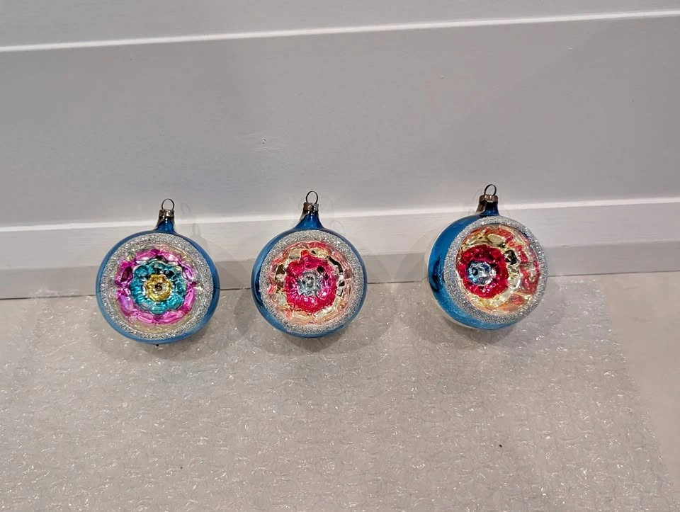 Set of 3 Vintage East Germany Mercury Glass Indent Christmas Orn