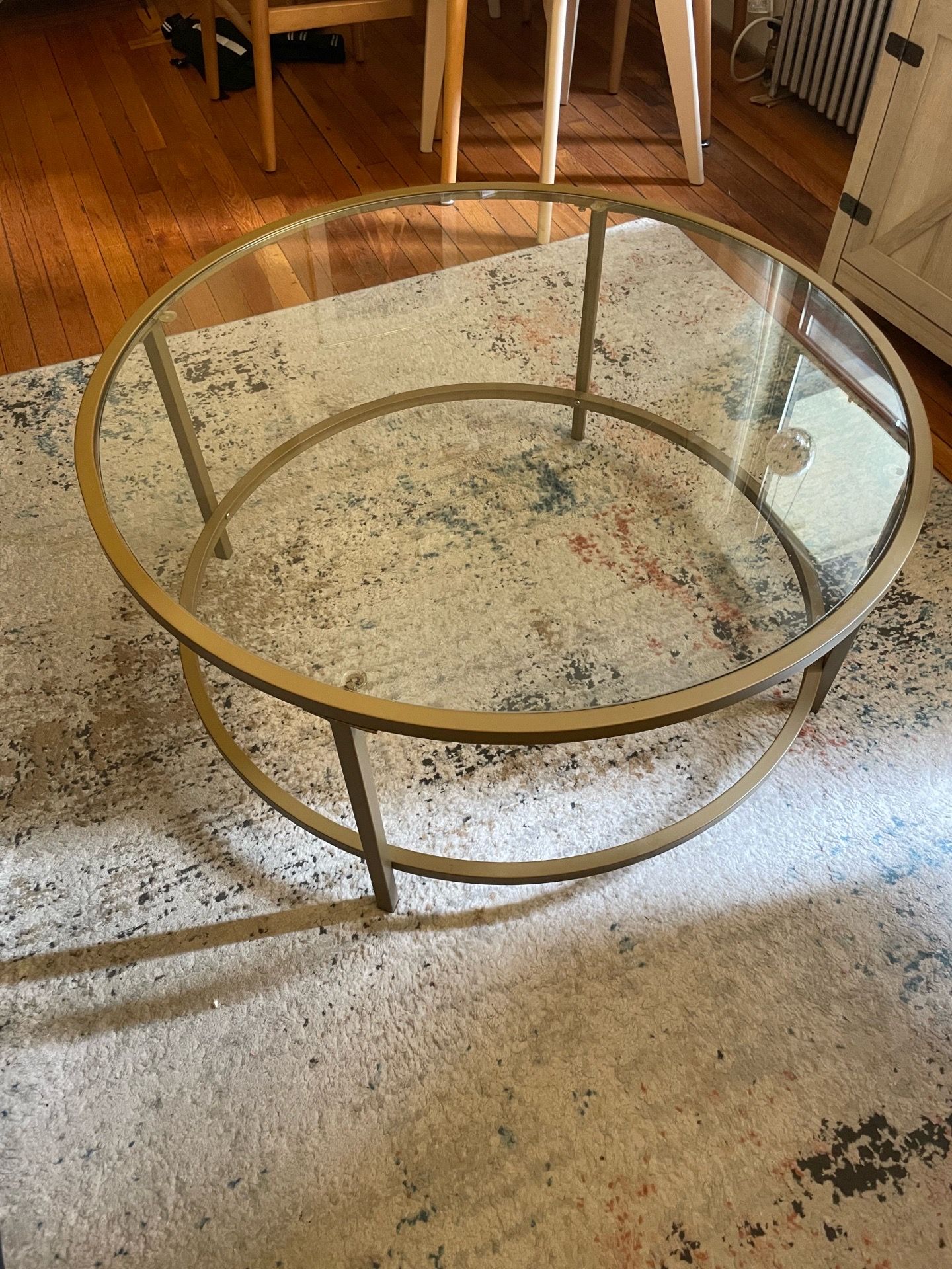 Round Gold Metal and Glass Coffee Table