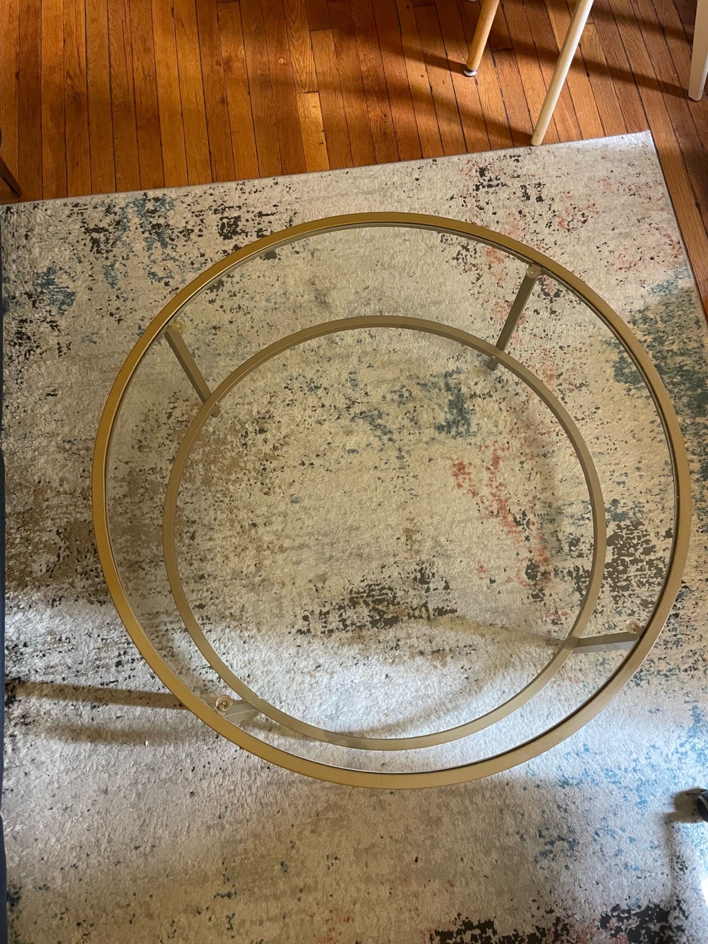 Round Gold Metal and Glass Coffee Table - photo 2