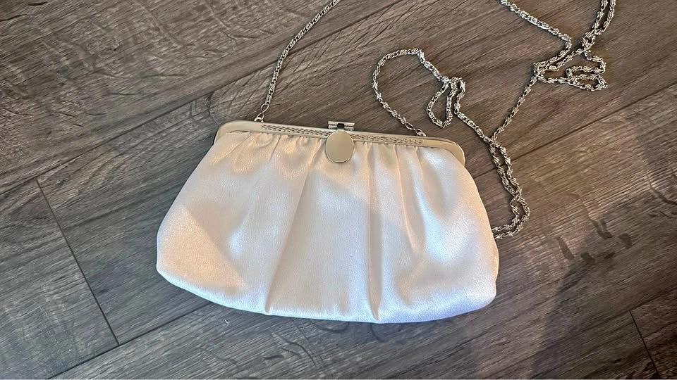 White Clutch Bag Silver Chain Strap