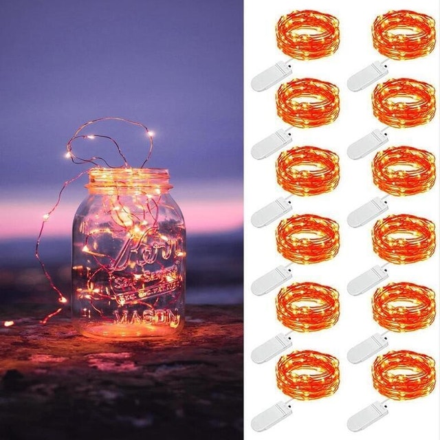 NEW 12 Pack Orange Fairy Lights Battery Operated String, 7 ft