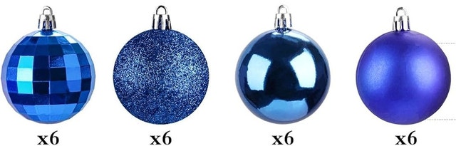 NEW Festive Christmas Tree Ornaments - Blue Balls Set (24 Pcs)