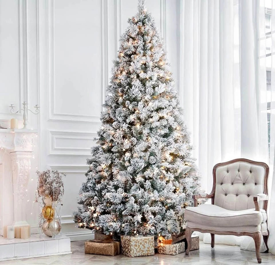 Pre-Lit Snow Flocked Christmas Tree 7.5 ft Warm White Lights