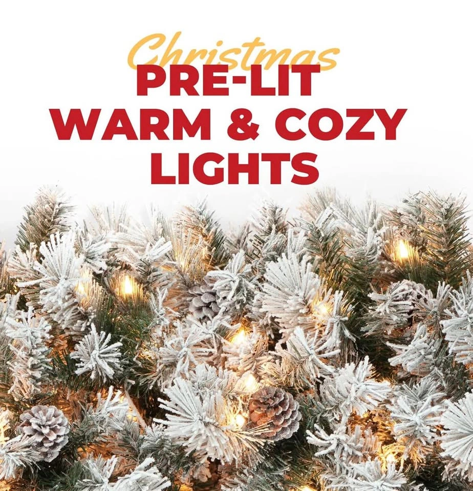 Pre-Lit Snow Flocked Christmas Tree 7.5 ft Warm White Lights - photo 2