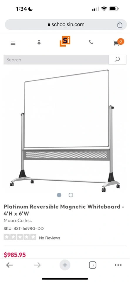 Platinum Reversible Magnetic Whiteboard 4'H x 6'W