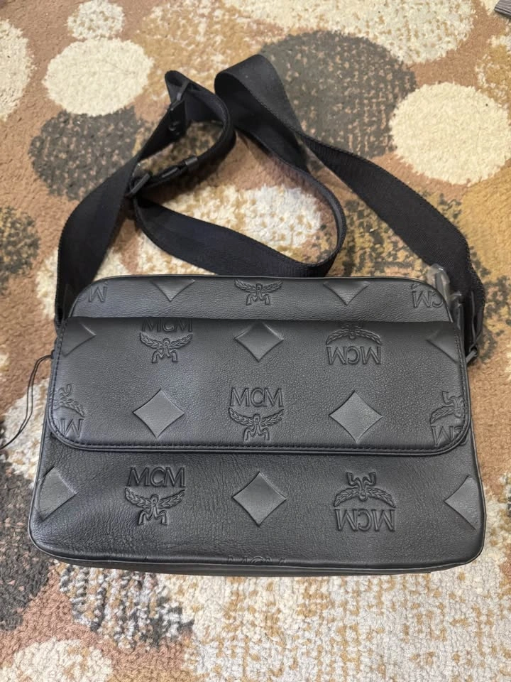 MCM Erin Maxi Monogram Leather Messenger Bag - Black - photo 2