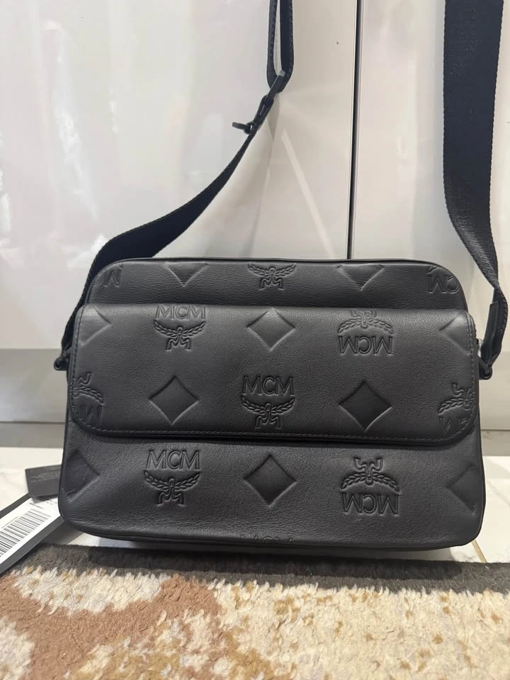 MCM Erin Maxi Monogram Leather Messenger Bag - Black - photo 3