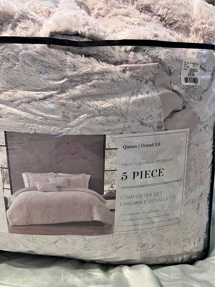5 Piece Faux Fur Eastbrook Home Comforter Set Queen