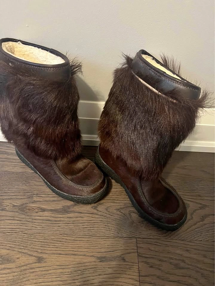 Vintage Oscar Sport Norma Fur Boot Brown Size 8