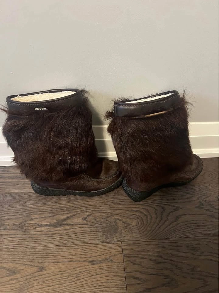 Vintage Oscar Sport Norma Fur Boot Brown Size 8 - photo 2