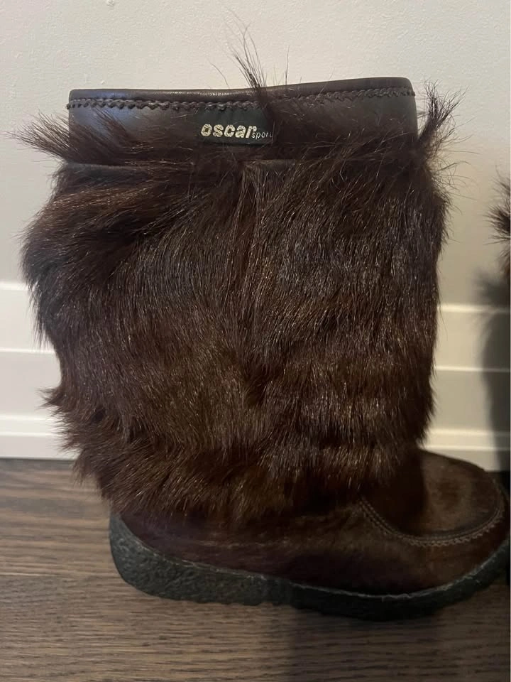 Vintage Oscar Sport Norma Fur Boot Brown Size 8 - photo 3