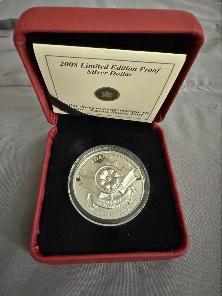 2008 Canada Limited Edition Proof Silver Dollar Armistice Coin