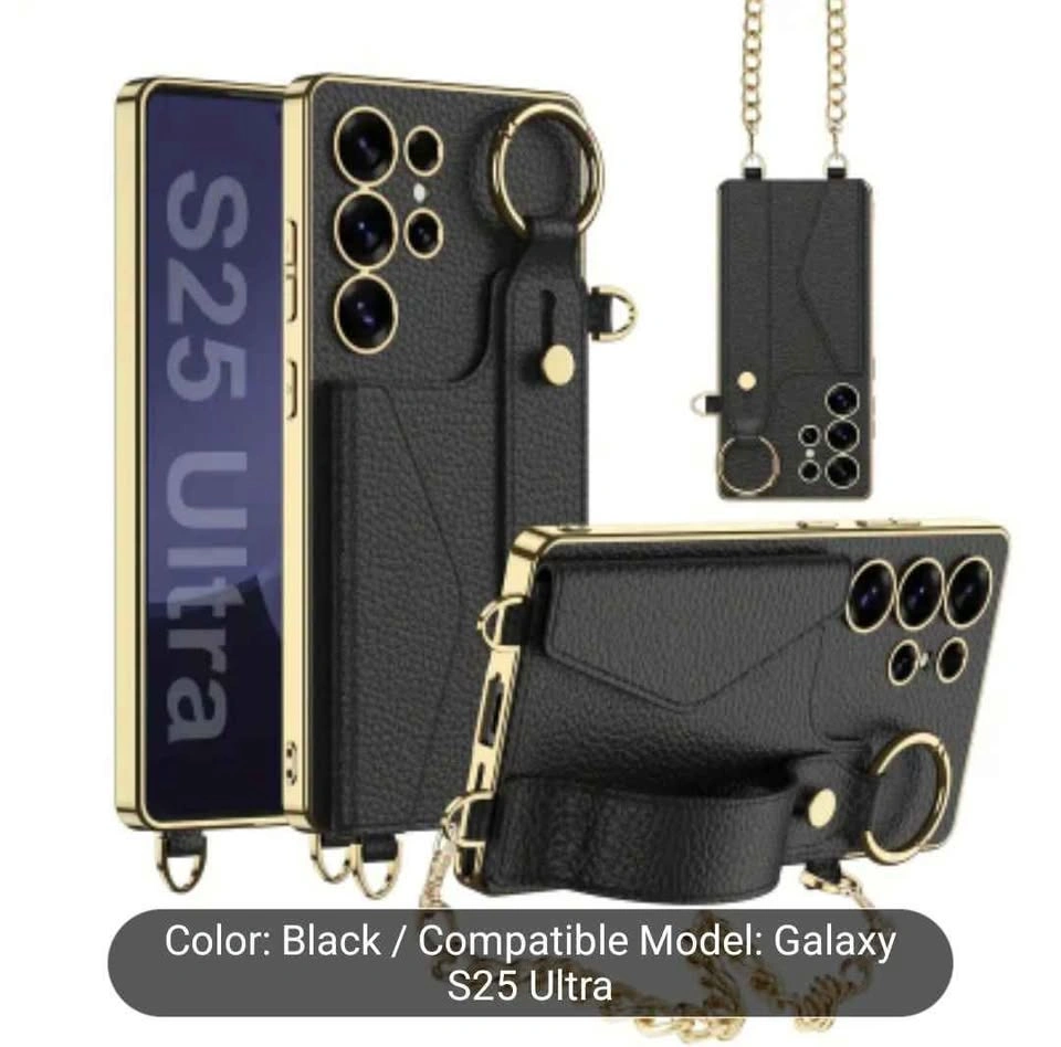 S25 Ultra Case with Card Holder and Wrist Strap