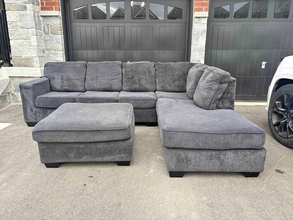 Grey Large Sectional Sofa Set with Ottoman - Free Delivery