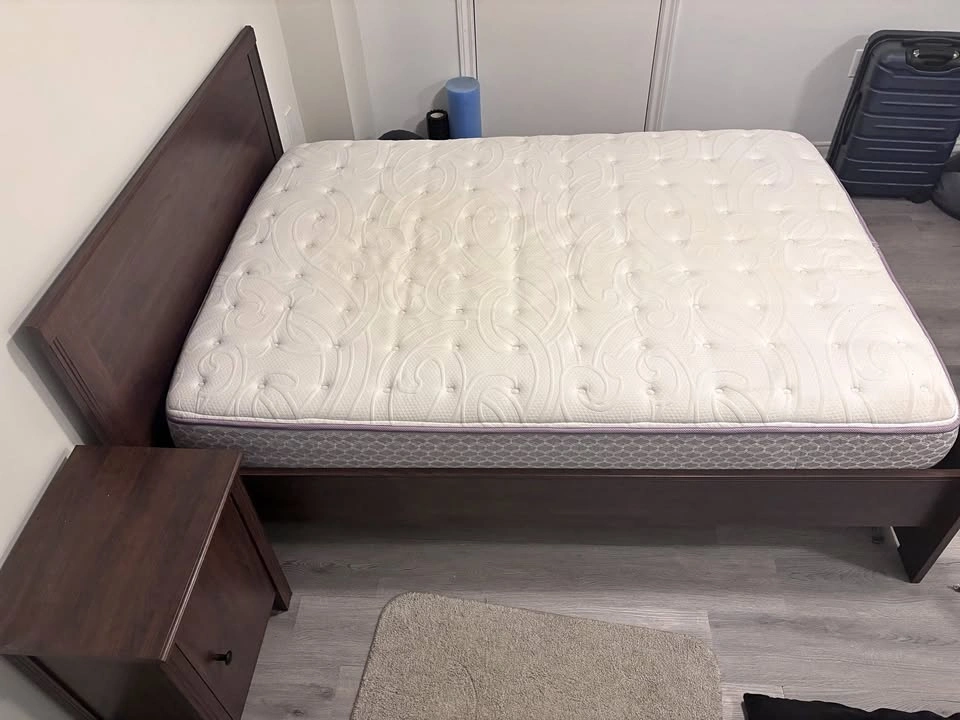 Double Bed Frame, Mattress (Used), Night Stand