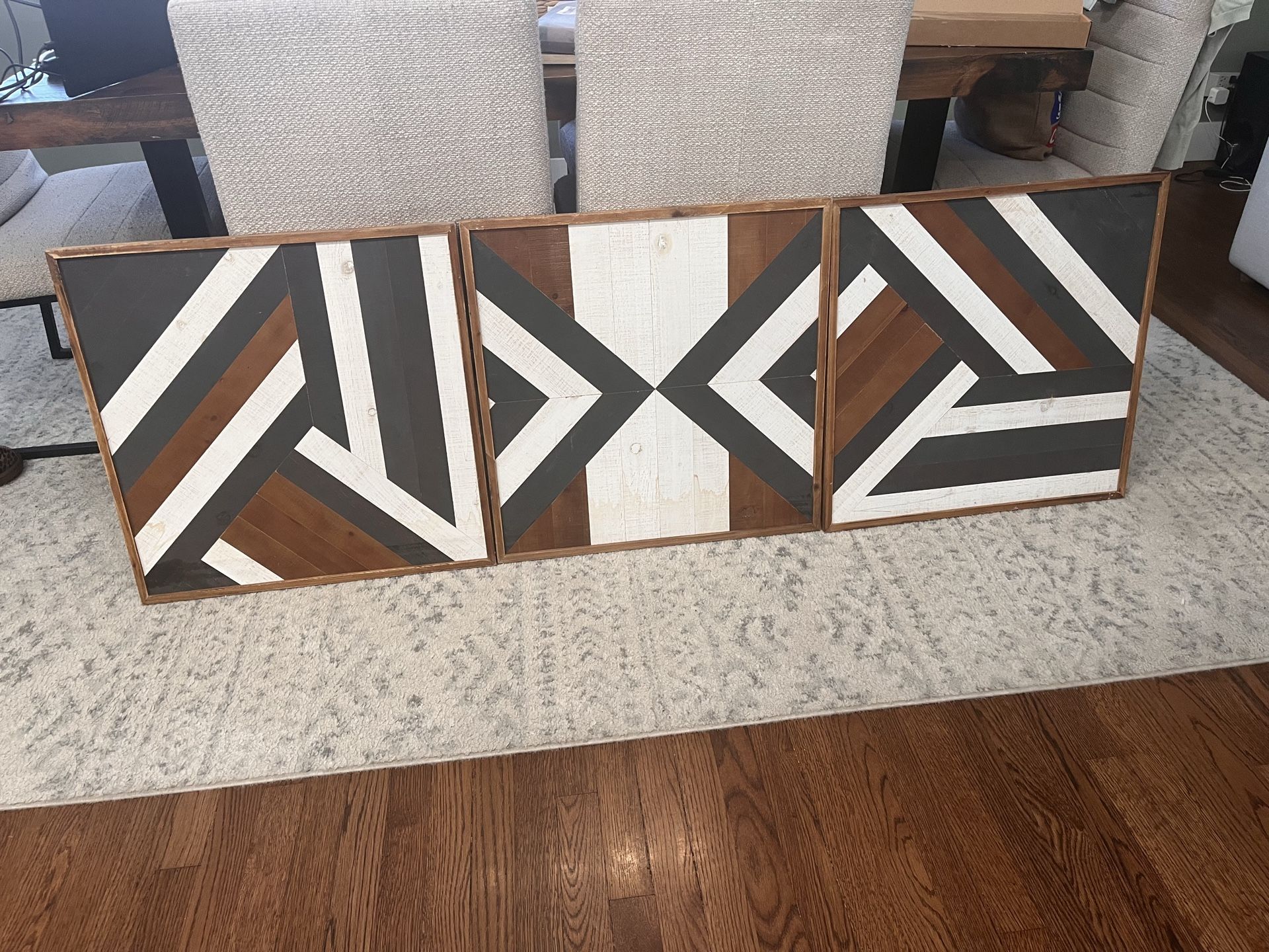 Large 24” Solid Wood Geometric Wall Art (Set of 3) – Modern Rust