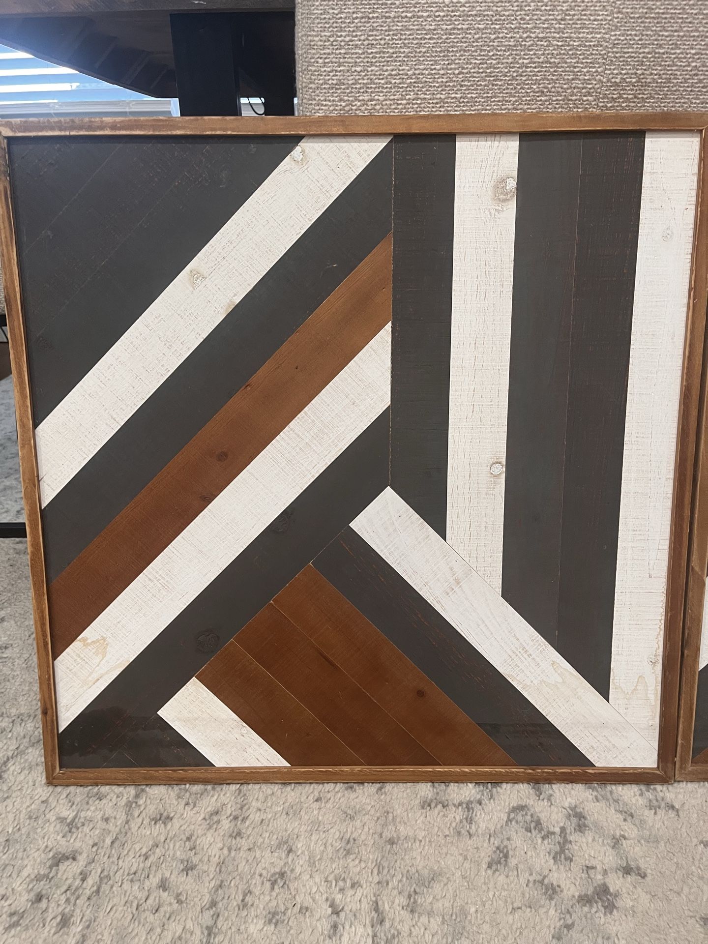 Large 24” Solid Wood Geometric Wall Art (Set of 3) – Modern Rust - photo 2
