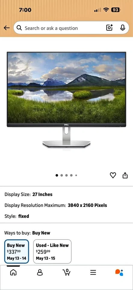 Dell S2721QS 27 Inch 4K UHD Monitor