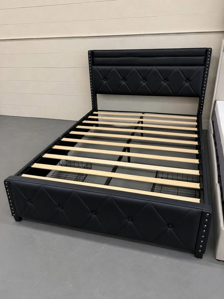 Modern Black Leather LED Bed Frame w/ Storage - photo 2