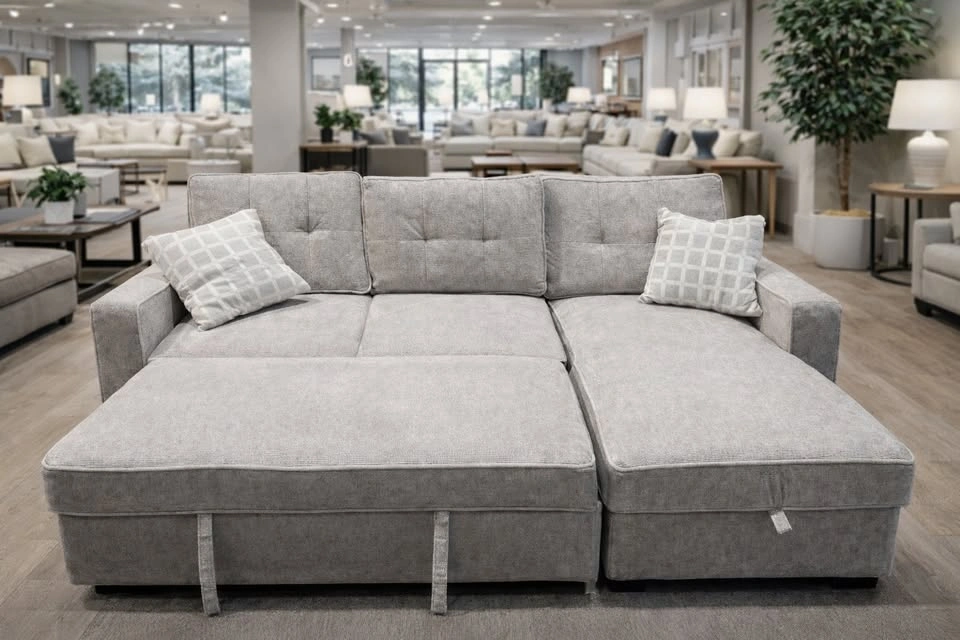 Brand New ⚡ Light grey Reversible Sofa Bed with Storage, Cup Hol - photo 3