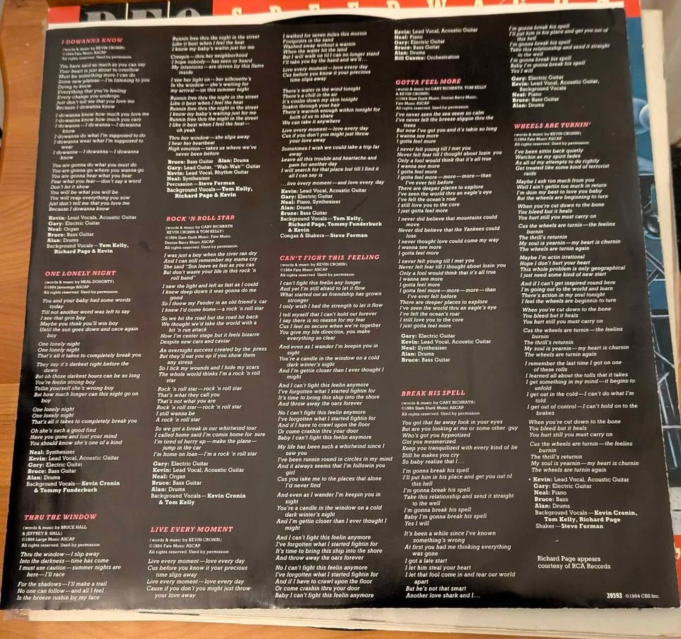 REO Speedwagon Wheels Are Turnin LP 1984 Epic Records - photo 4