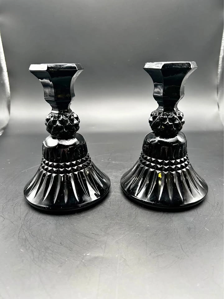 Vintage Tiara Black Glass Candleholders