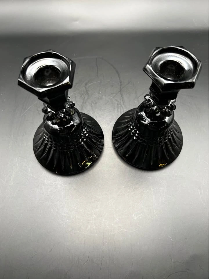 Vintage Tiara Black Glass Candleholders - photo 2
