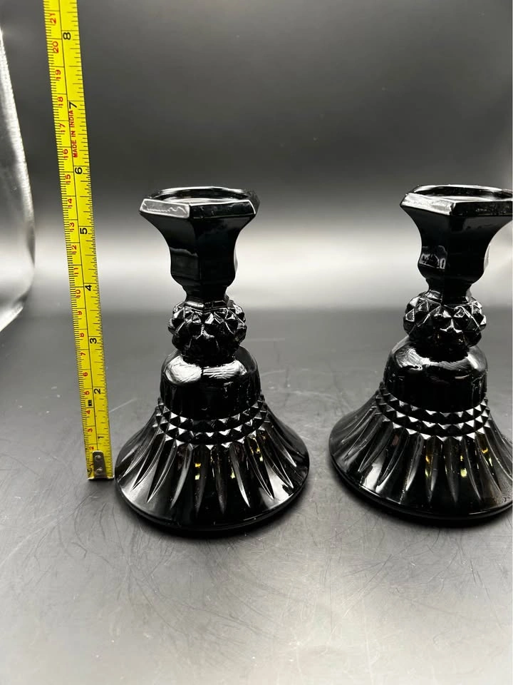 Vintage Tiara Black Glass Candleholders - photo 3
