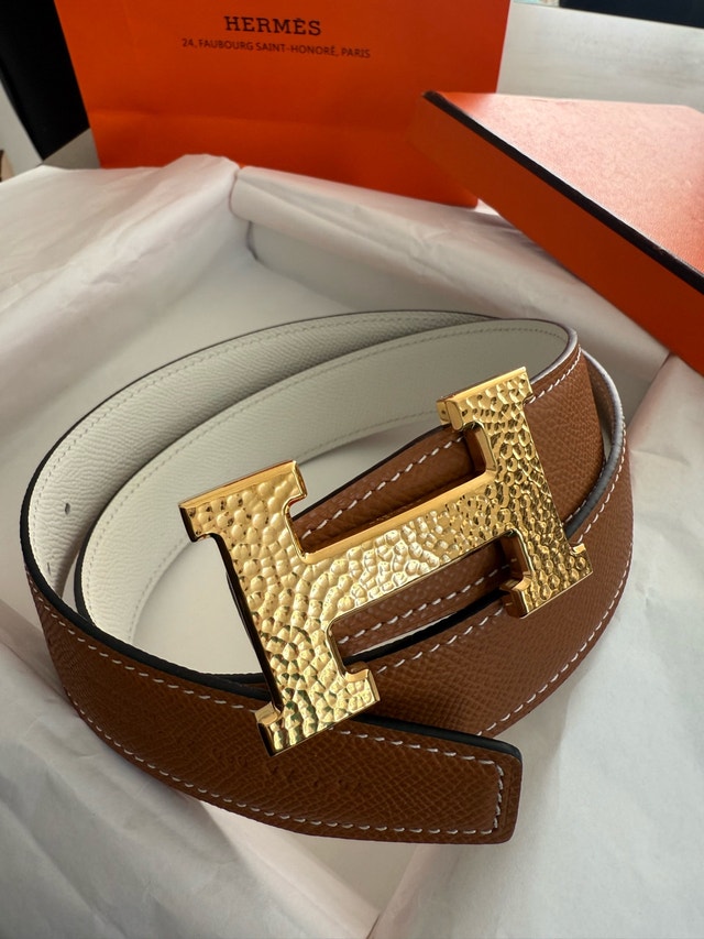 Hermes Belt Size 75 White/Brown Gold Hardware Reversible