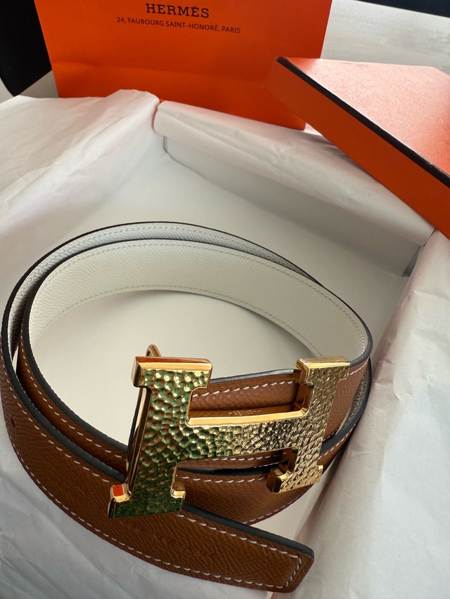 Hermes Belt Size 75 White/Brown Gold Hardware Reversible - photo 2