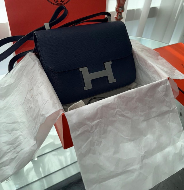 Hermes Epsom Constance 24 Shoulder Bag in Bleu Agate