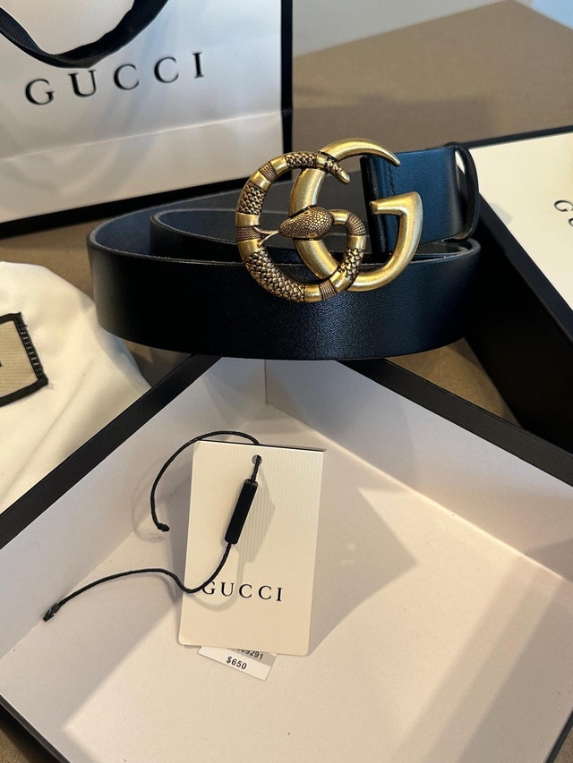 Gucci GG Marmont Snake Buckle Leather Belt 75cm