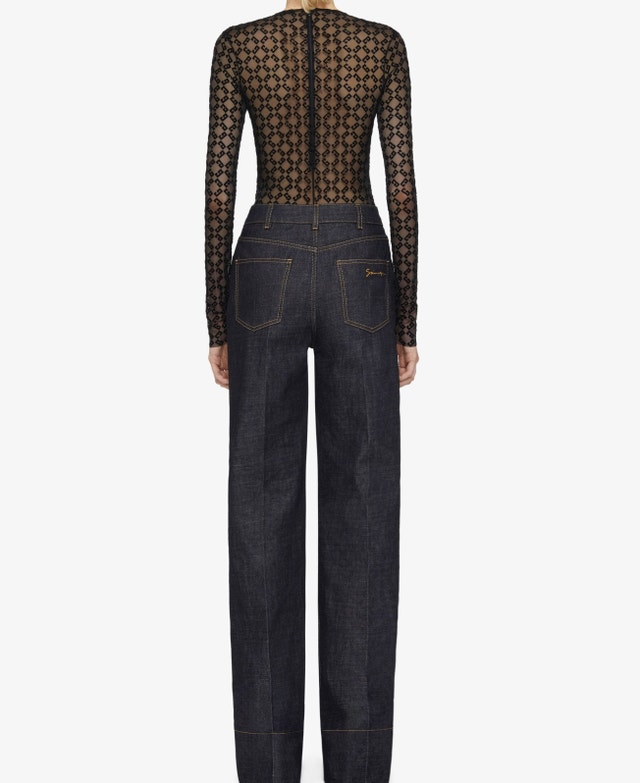 GIVENCHY BODYSUIT MONOGRAMMED SHEER LONG SLEEVE BLACK - photo 3