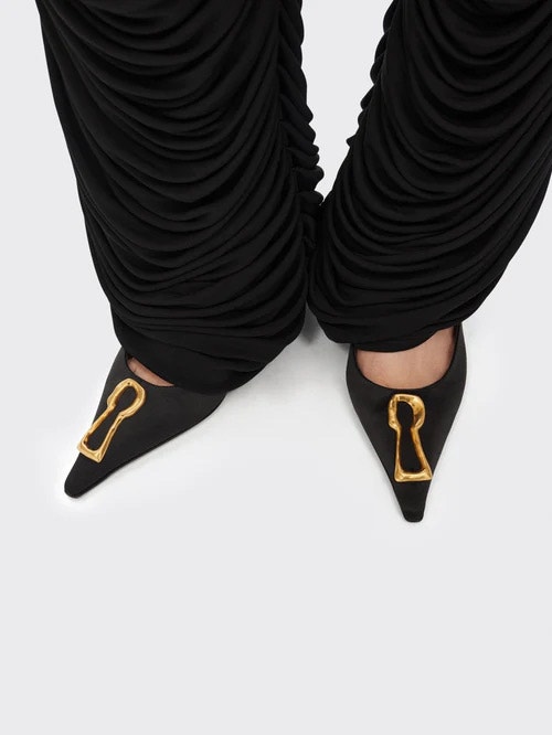 Schiaparelli Black Gold Slingback Serrur Pumps - photo 4