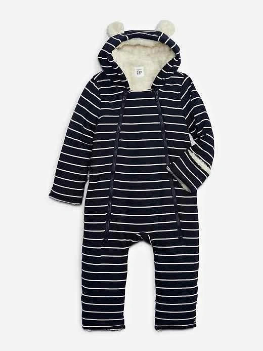 NWT GAP Baby Spring Sherpa One-Piece Hoodie Navy Blue 3-6 months