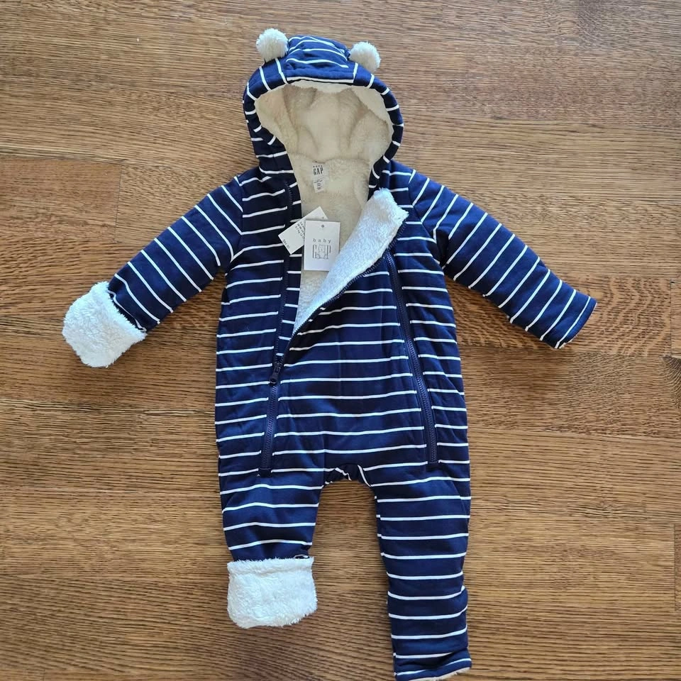 NWT GAP Baby Spring Sherpa One-Piece Hoodie Navy Blue 3-6 months - photo 2