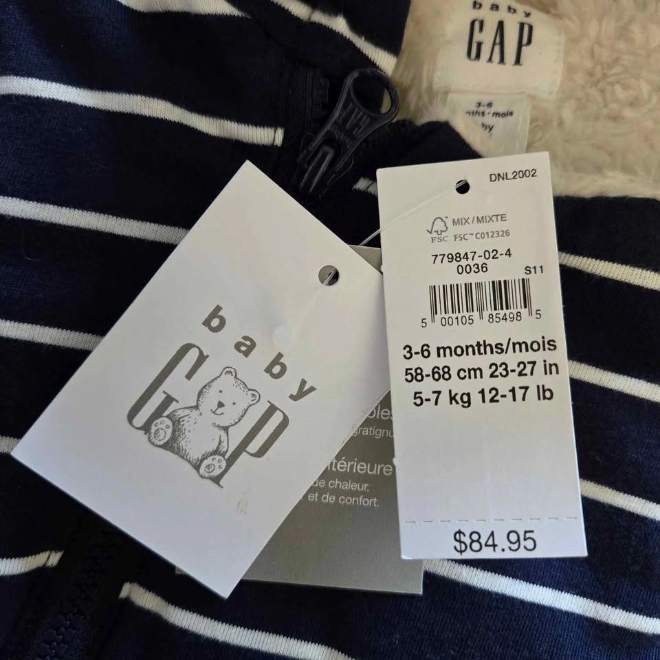 NWT GAP Baby Spring Sherpa One-Piece Hoodie Navy Blue 3-6 months - photo 3