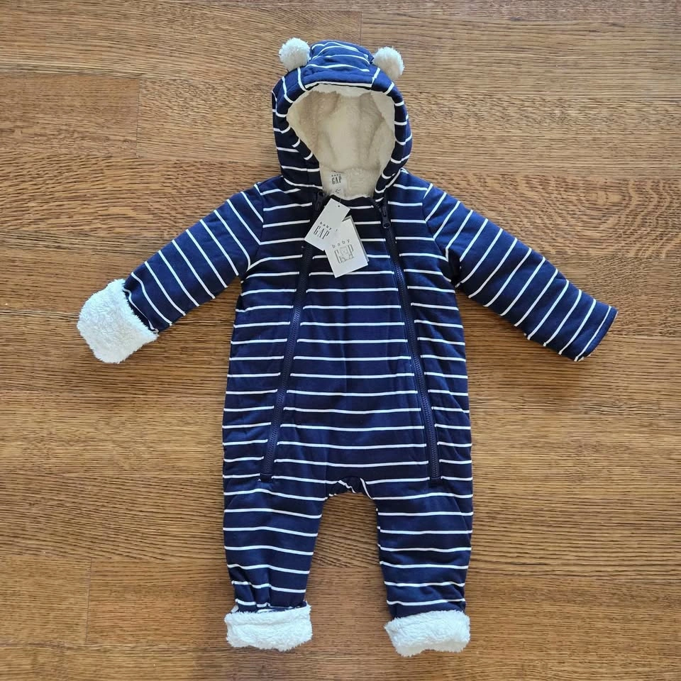 NWT GAP Baby Spring Sherpa One-Piece Hoodie Navy Blue 3-6 months - photo 4