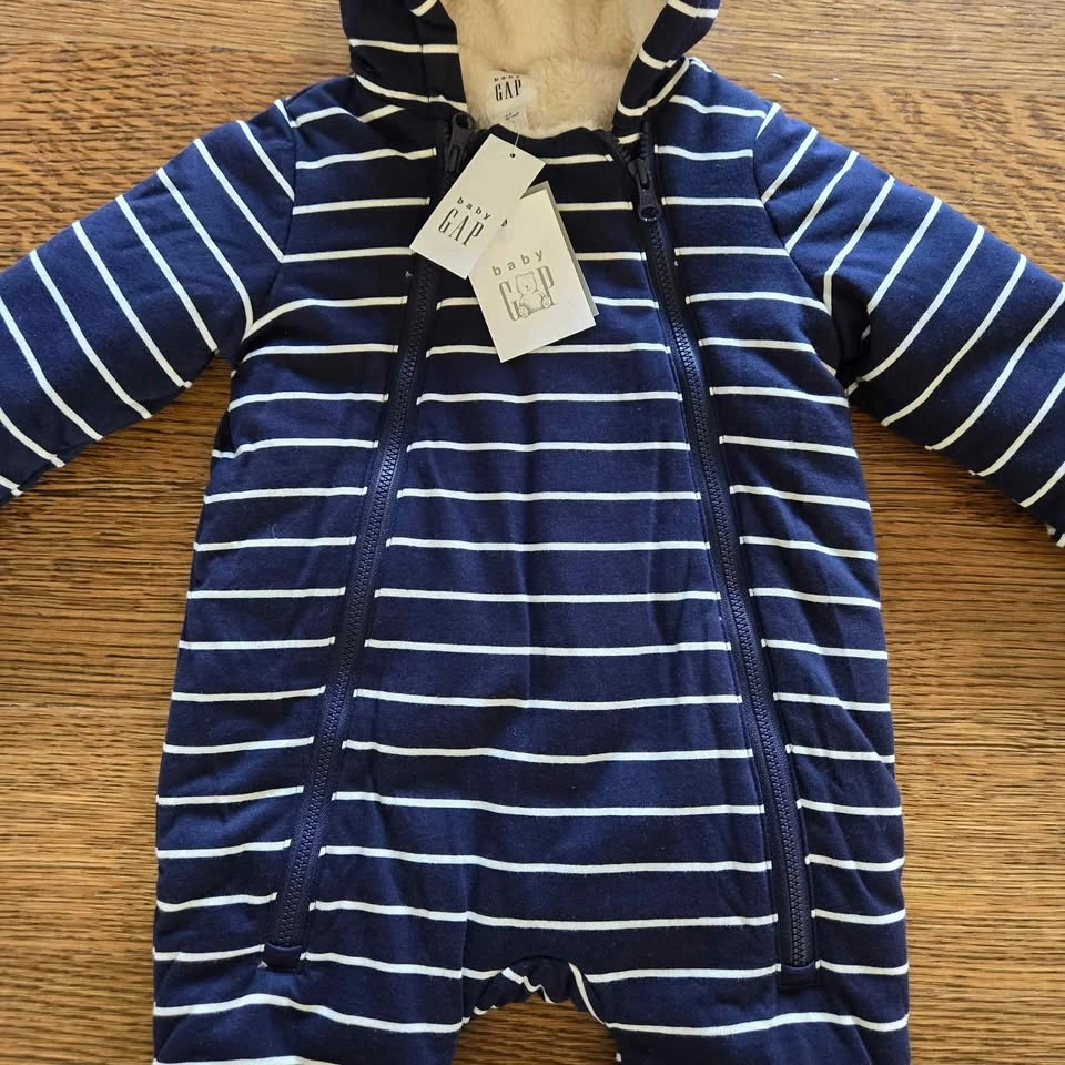 NWT GAP Baby Spring Sherpa One-Piece Hoodie Navy Blue 3-6 months - photo 5