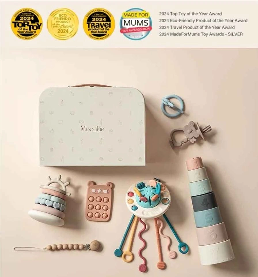 Moonkie Montessori Silicone Toy Set | Baby Gift Box