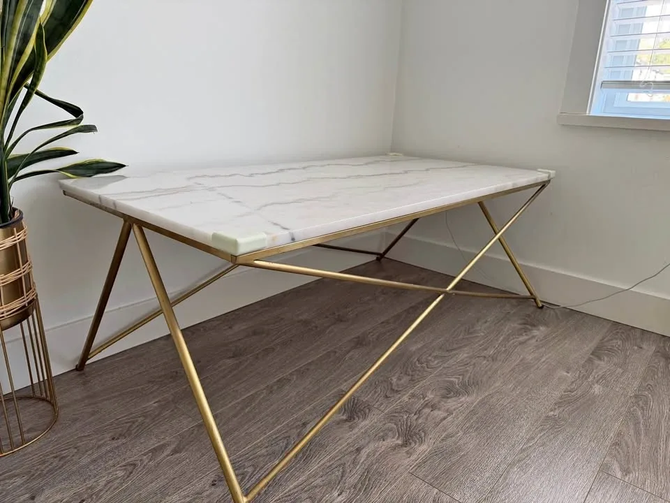 Structube Modern Marble-Top Coffee Table w/ Gold Base