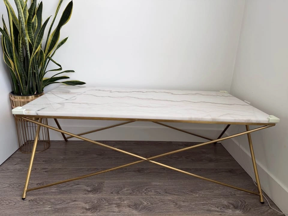 Structube Modern Marble-Top Coffee Table w/ Gold Base - photo 2