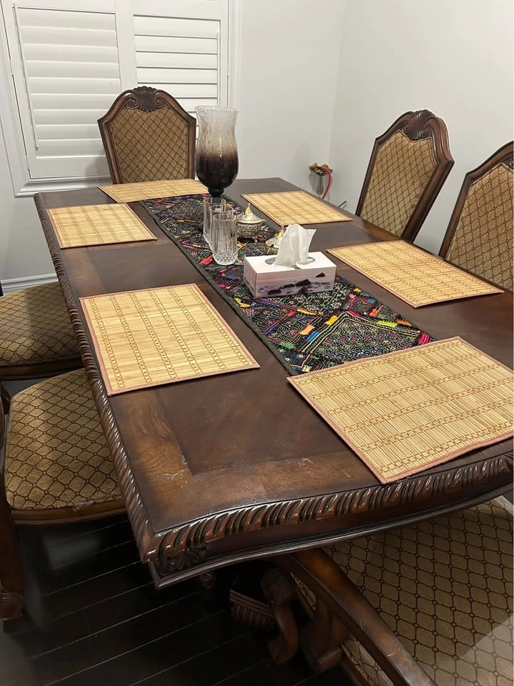 Ornate wooden dining table set 6 chairs and buffet hutch - photo 2