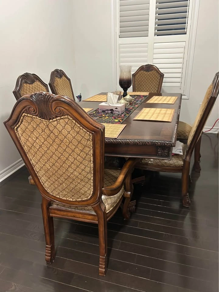 Ornate wooden dining table set 6 chairs and buffet hutch - photo 3