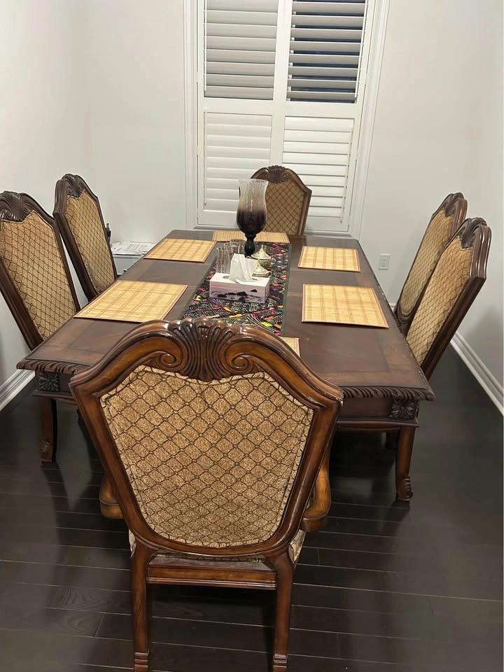 Ornate wooden dining table set 6 chairs and buffet hutch - photo 5