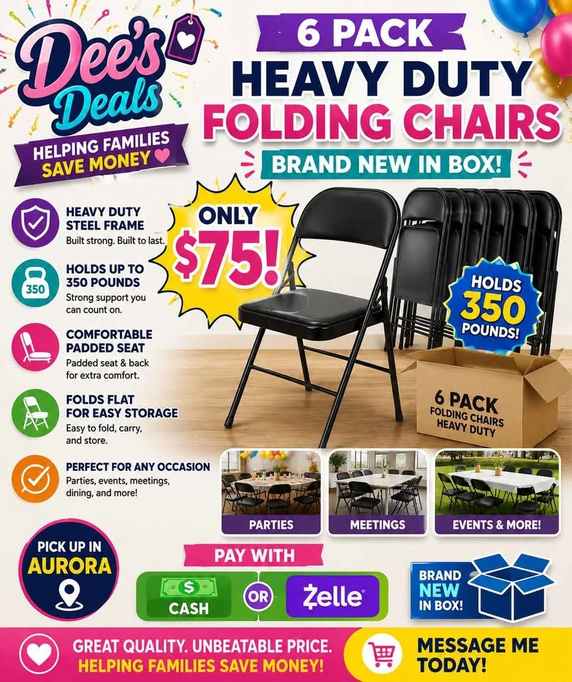 6 pack Heavy Duty folding chairs BRAND NEW IN BOX ONLY $75 - photo 2