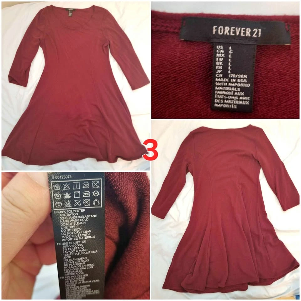 Forever 21 Maroon Long Sleeve Dress Size L