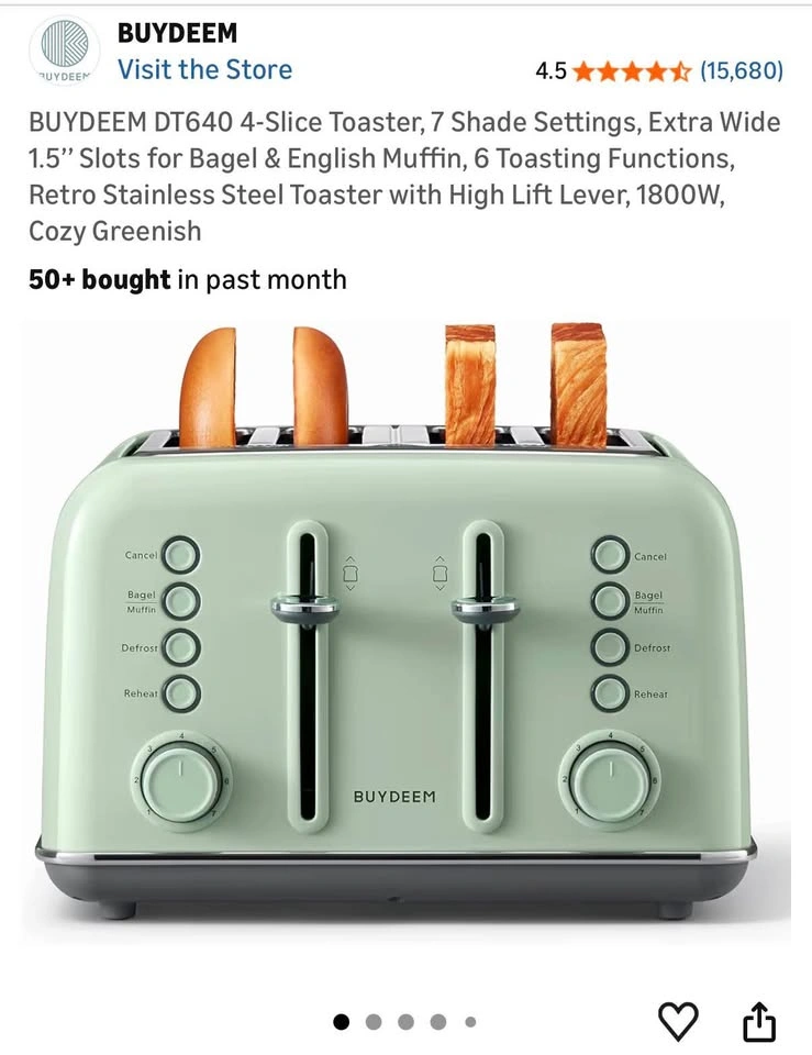 BUYDEEM DT640 4-Slice Retro Toaster – Cozy Greenish – Like New! - photo 2