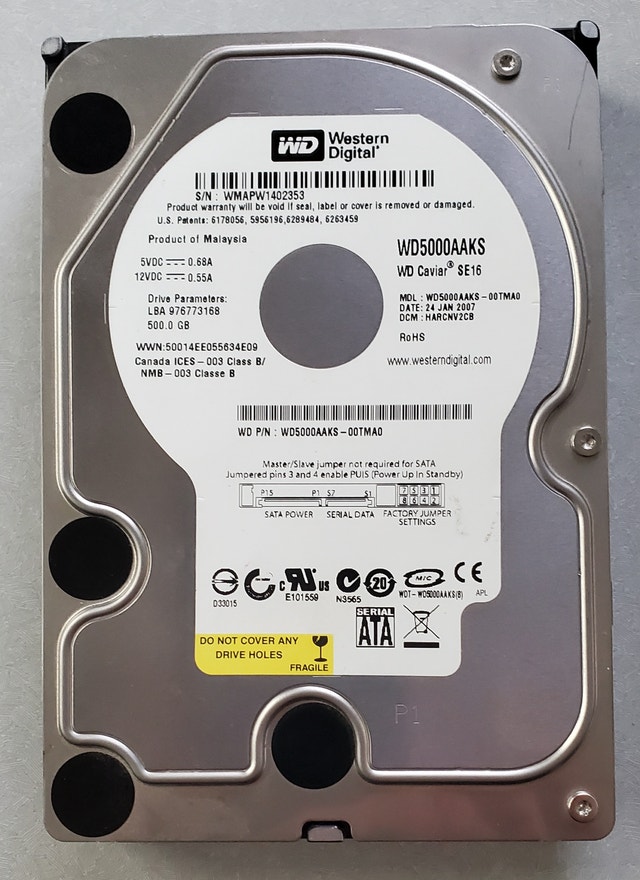 WESTERN DIGITAL 500GB HDD - USED - VERY GOOD